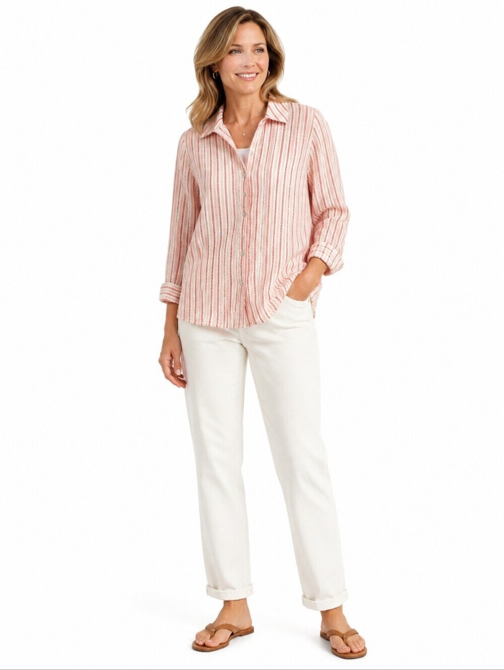 Soft Surroundings Women's Oversize Stripe Long Sleeve Shirt Buttin Up Size Small